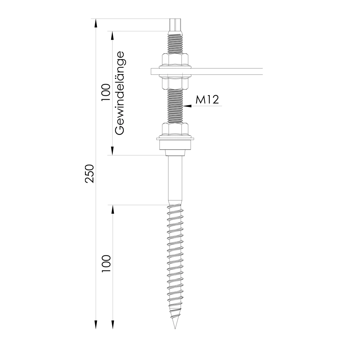 K2 Systems SolidRail HangerBolt M12x250